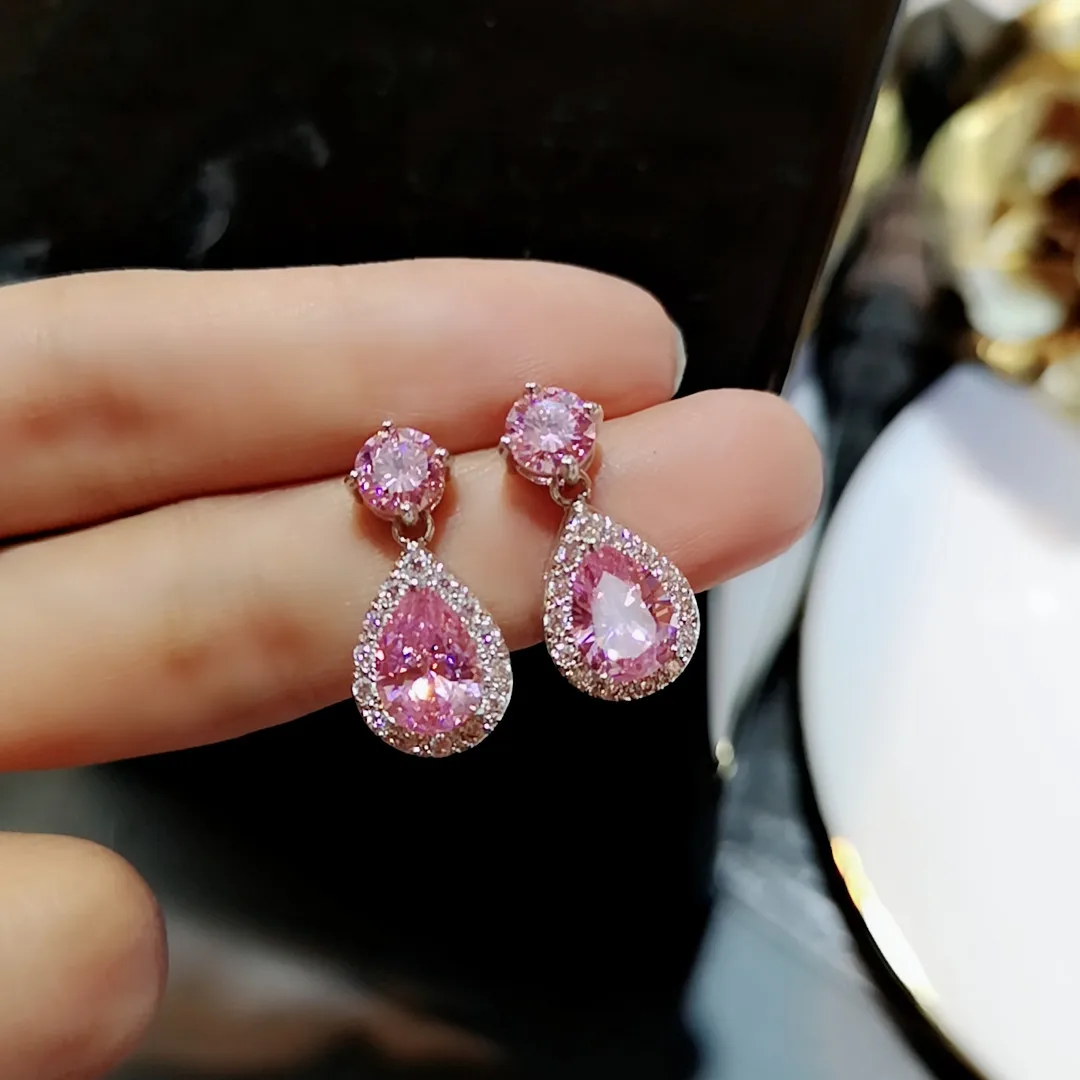 Yellow AAA Cubic Zirconia Classic Big Drop Crystal 925 Silver Needle Earring Luxury Bridal Wedding Earrings for Women Stamp