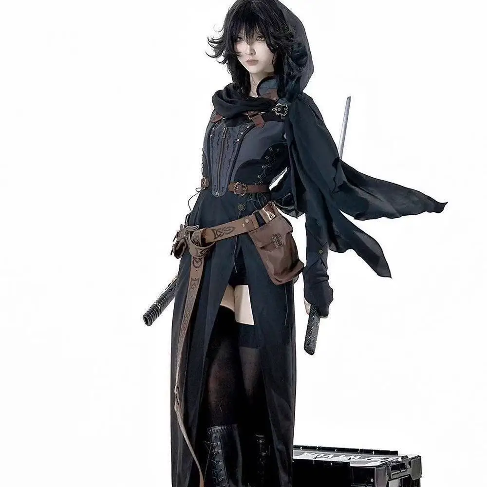 

Original Anime Game Cosplay Costume Girls Wasteland Style Swordsman COS Suit Cool Stylish Women Shawl Lolita Dress Set Carnival