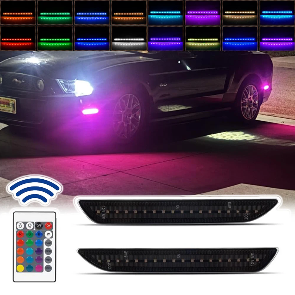 16Colors LED Flash Repeat Rear Bumper Brake Warning Light Side Marker Indicator for Ford Mustang 2015-2023