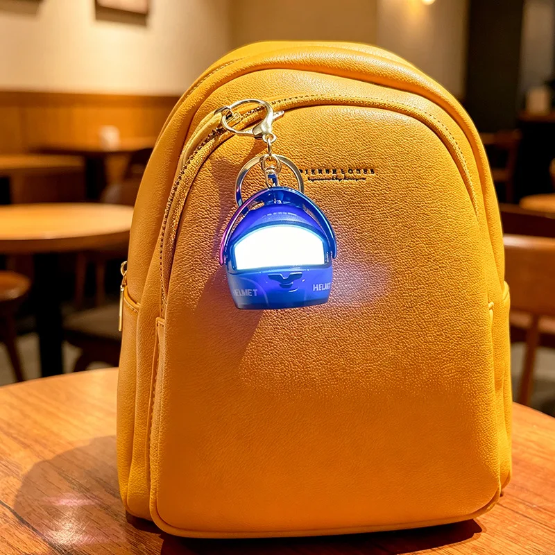 Personalized Motorcycle Helmet Gift Keychain Pendant Trendy Colorful Light-Up Motorcycle Helmet Keychain Unique Car Bag Charm