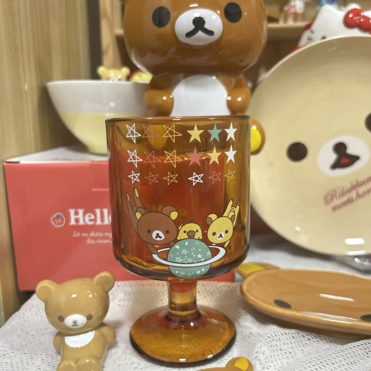 

Rilakkuma Goblet Glass Cup High Appearance Large Capacity Cute Cartoon Anime Household Juice Milk Water Cup Girl's Gifts Toys