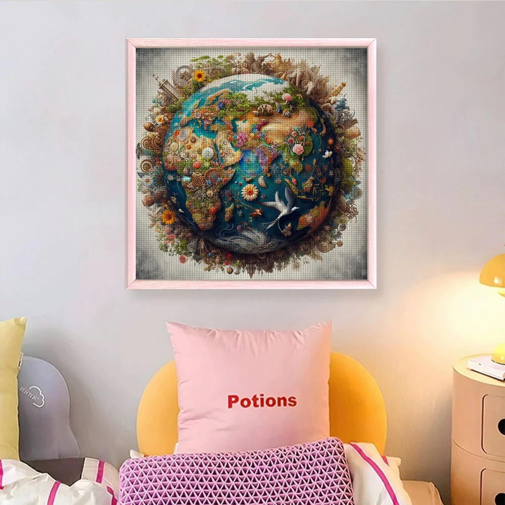 

Earth Printed Cross Stitch Kit 50x50cm DIY 14CT Thread Art Needlework Home Decor