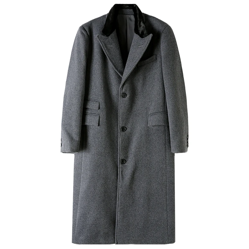 Men's Chesterfield Coat Pure Wool Single Breasted Business Style Outwear