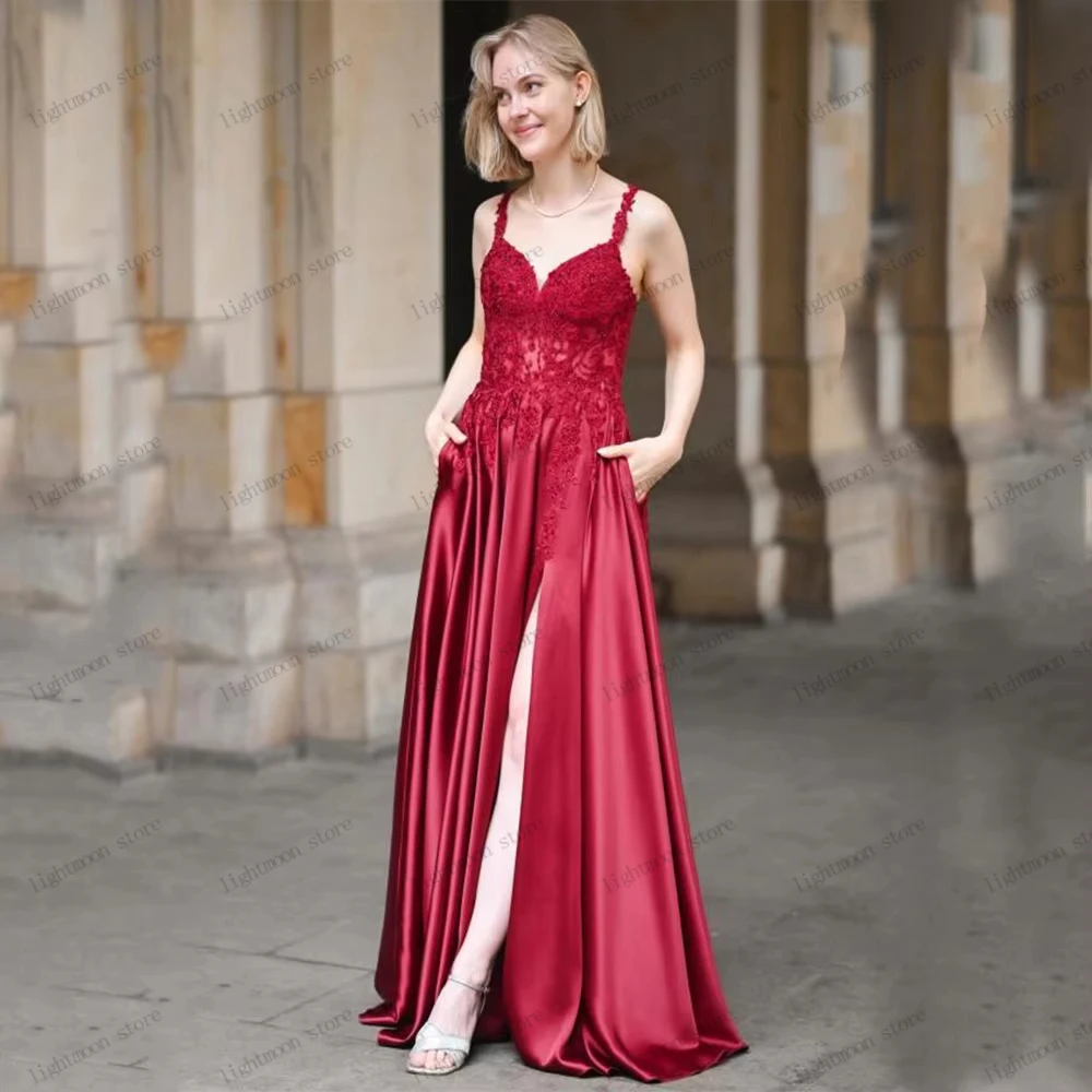 

Классические вечерние платья Атласное платье для выпускного вечера с кружевными аппликациями Халаты без рукавов с открытой спиной Гламурные платья Vestidos De Gala по индивидуальному заказу