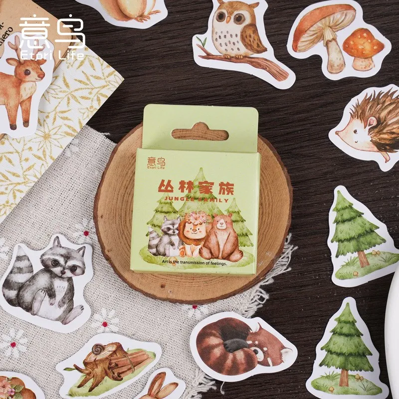 46 Pcs Kawaii Paper Sticker Set Forest Animals Family Cute Decorative Stickers For Srapbooking Album Planner