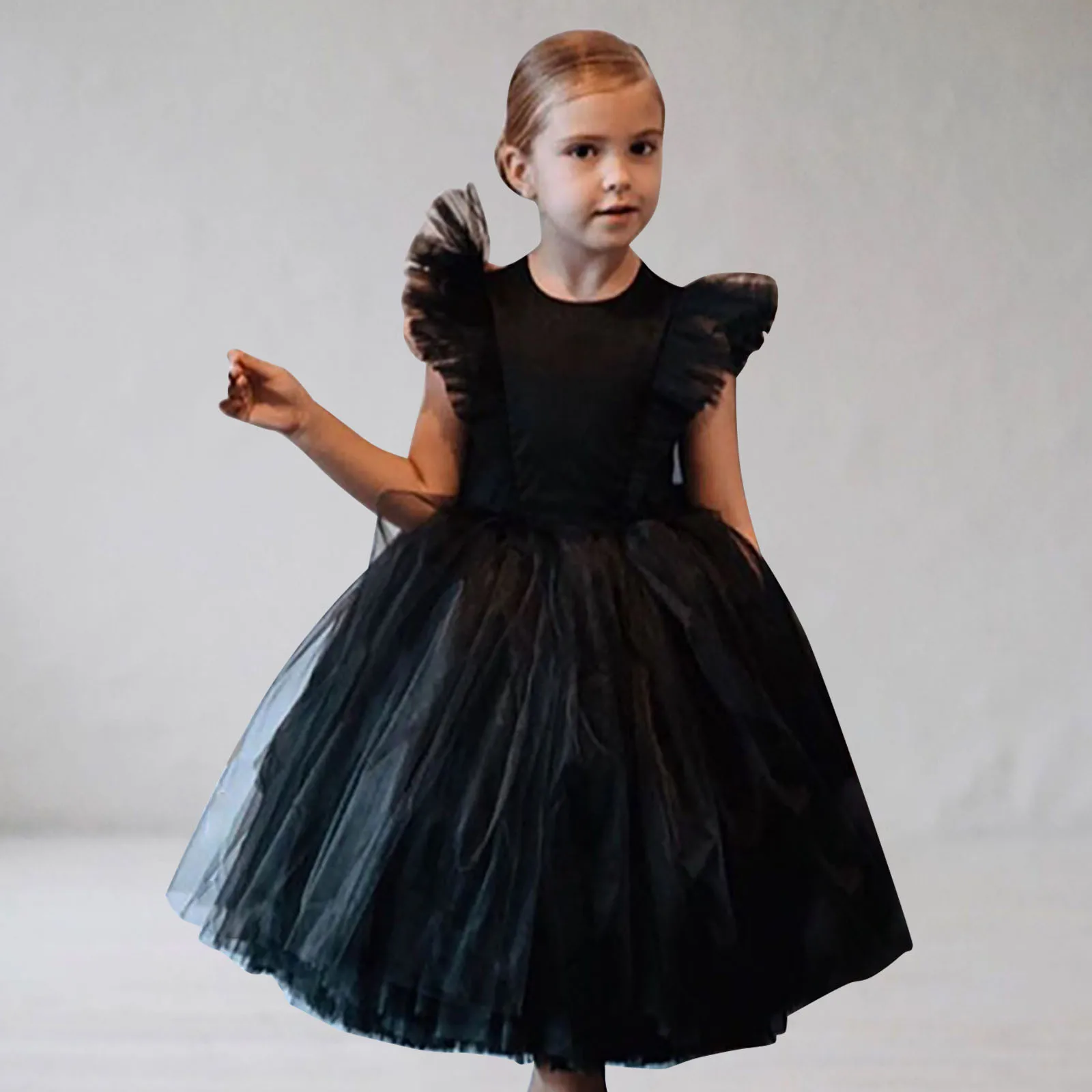 Vestido de princesa esponjoso elegante para niña, disfraz de ceremonia de boda con flores para bebé, trajes de cumpleaños, vestido tutú blanco bonito, ropa de Gala para niños