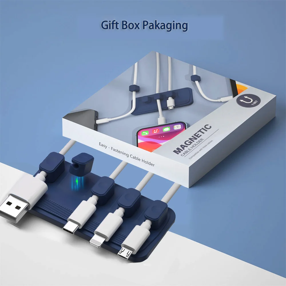 Magnetic Cable Holder Desktop Wire Organizer Cable Clip Protector Cord Winder Self-Adhesive USB Charging Line Management