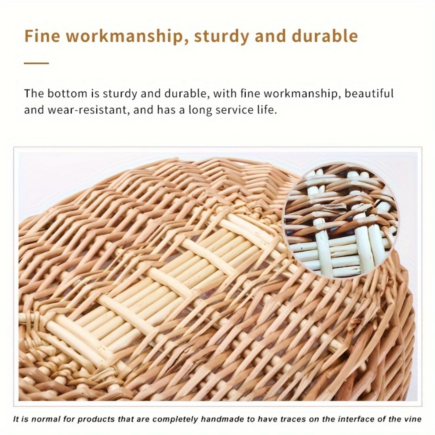 

Handwoven Straw Picnic Basket with Lid and Gingham Liner, Durable Outdoor Camping Basket with Bow Tie Detail, Multipurpose Marke