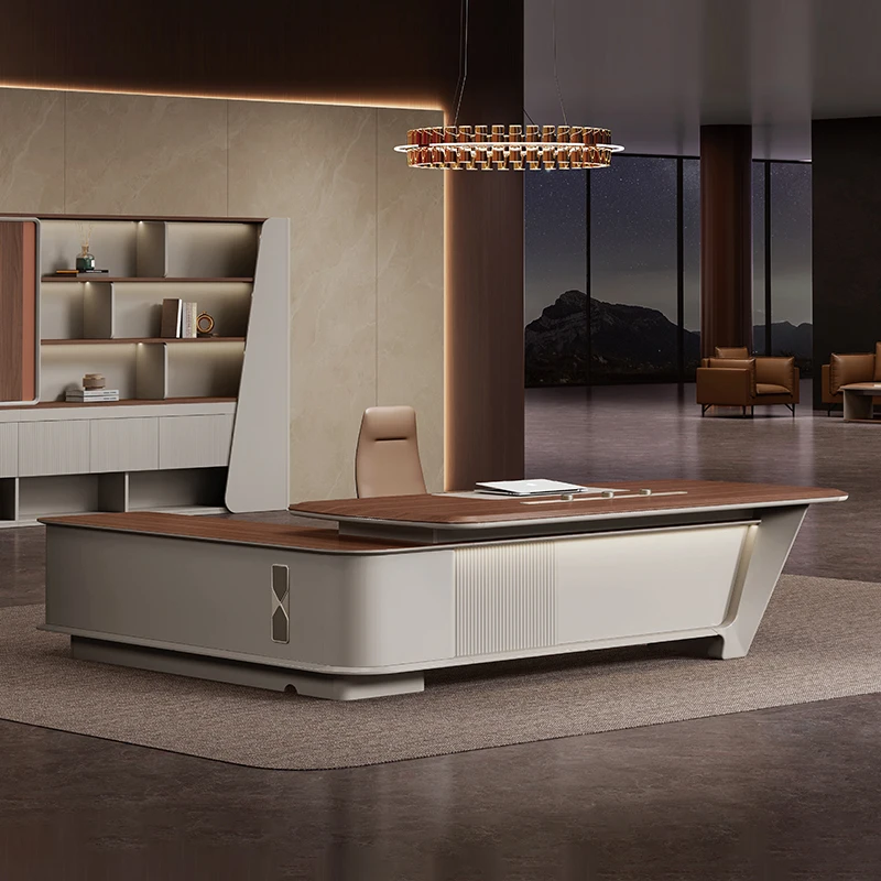Premium CEO Boss Luxury Modern Convertible Extendable Executive Office Desk With Stainless Steel And Wooden Materials