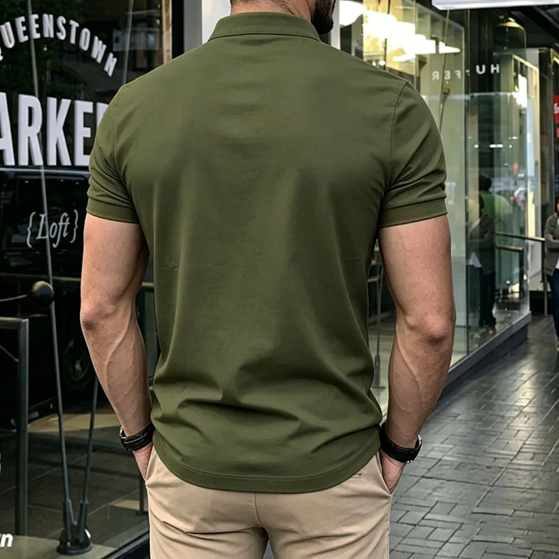 Herren Henley Poloshirt Kurzarm Knopfleiste Lässiges Oberteil mit Brusttasche Atmungsaktive Polyester-T-Shirts für den Täglichen Sommergebrauch – Detail 25