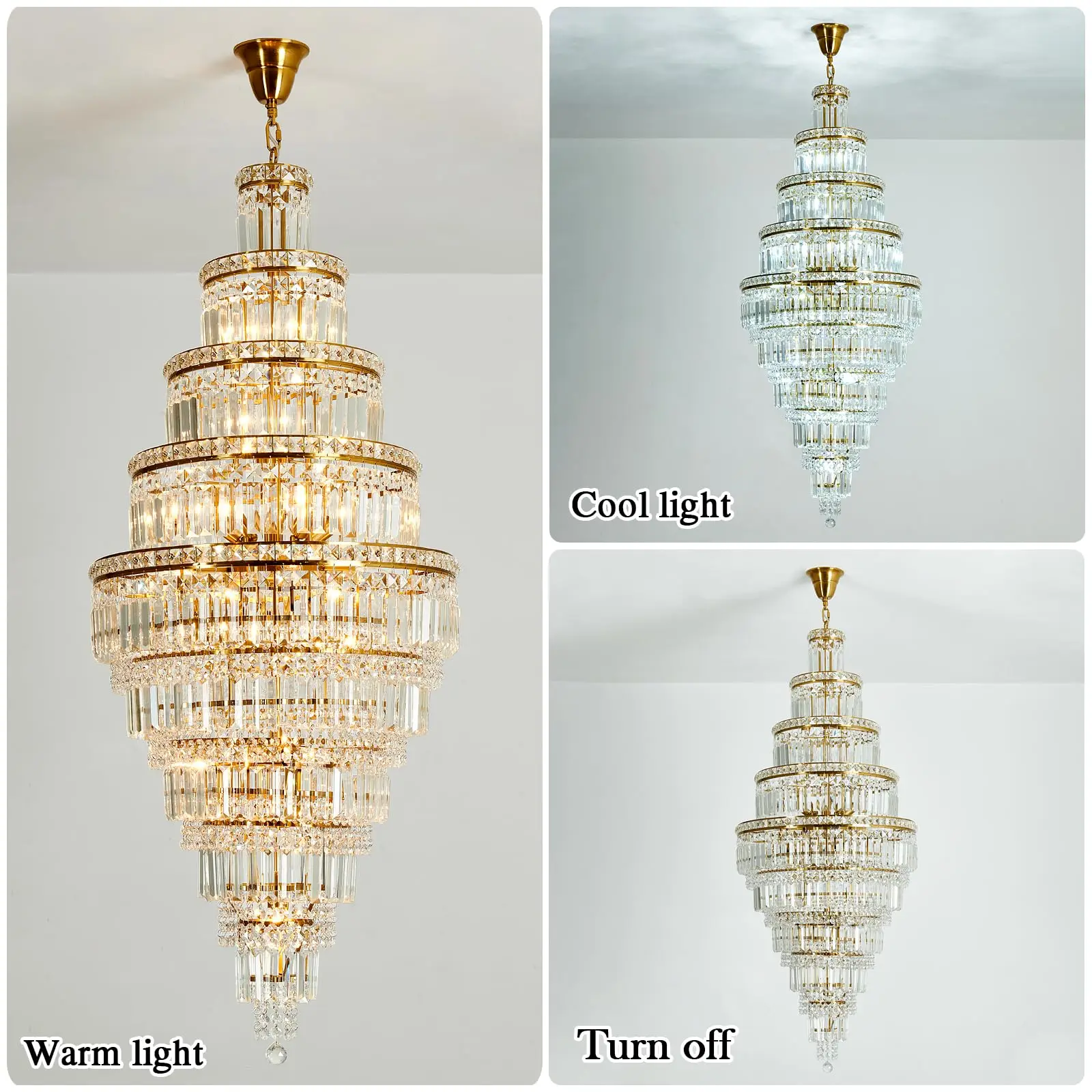 Modern LED Crystal Chandelier Light Large Long Chandelier for High Ceiling Luxury Gold Hanging Pendant Light for Staircase Foyer view 6