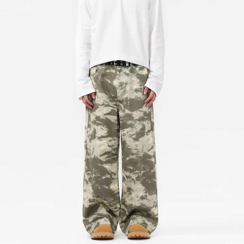 Camouflage Loose Street Straight Tube Hanging Feeling Versatile Commuting Print Tie Dye Wide Leg Casual Pants For Men