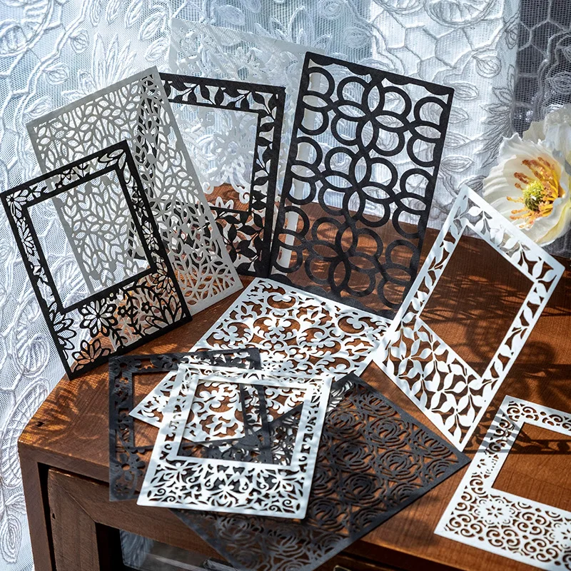 20PCS Embossed Postman Series Material Paper Vintage Lace Openwork Background Paper Decorative Diary Lable Junk Journal Planner