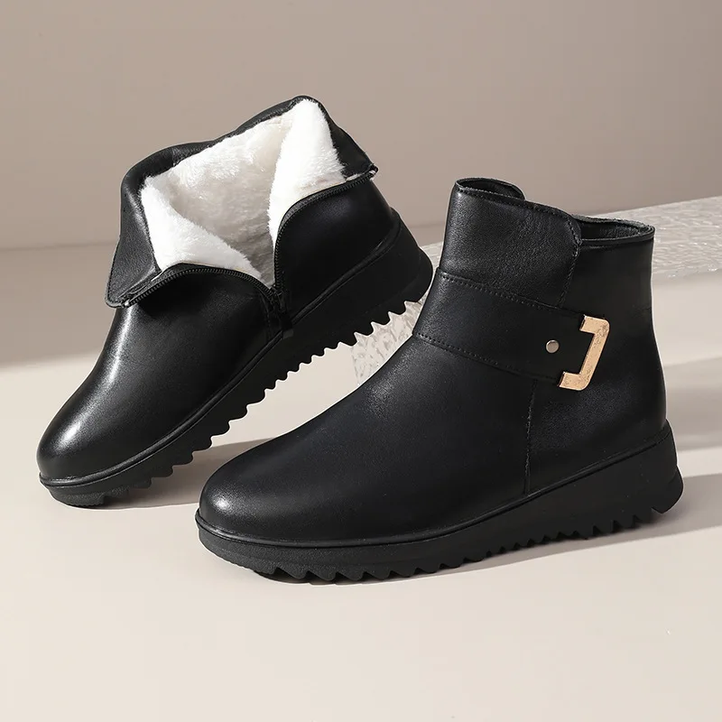 

Women Ankle Boots Plush Short Tube Wedge Heels Snow Boots Winter New Black Simple Zipper Warm Casual Cotton Boots Botas Mujer