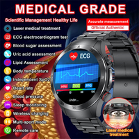 2024 New Laser therapy Smart Watch Men AMOLED HD Screen ECG+PPG BP Blood Lipid Uric Acid Blood Glucose Health Monitor Smartwatch