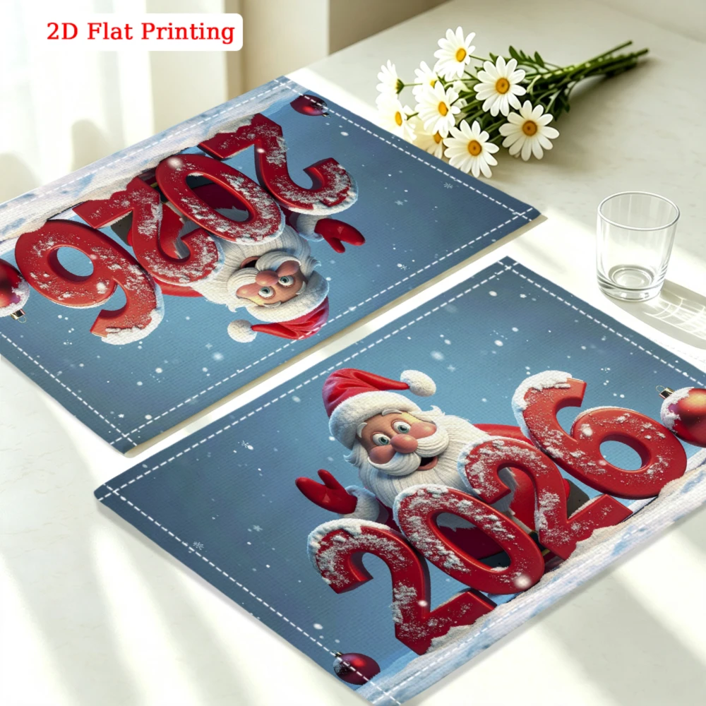1Pc Christmas Style Placemat Blue Santa Claus 2026 Print Table Mat Kitchen Dining Party Decor Use 30X40Cm Cover