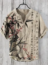 Linen men's fashionable casual shirt short sleeved top 3D printed pattern clothing 2024 Hawaii shirt men's social shirt premium