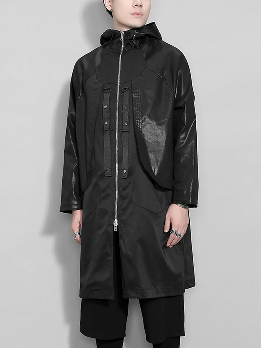 Fall Dark Personality Ribbon Splicing Loose Medium Long Coat Techwear Overalls men's Jacket