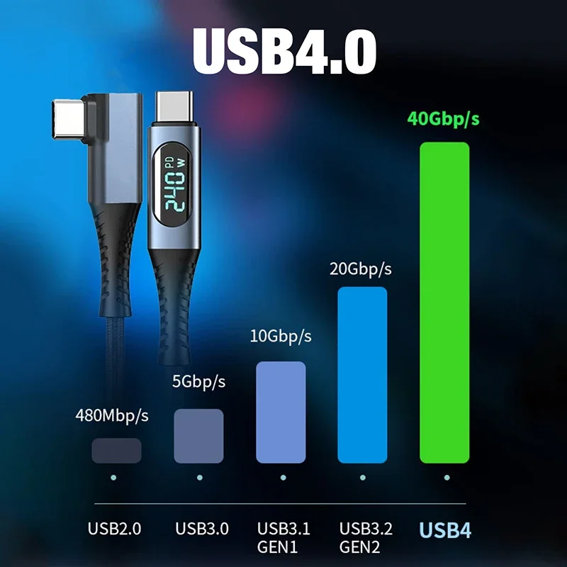 Type-C USB4 5A 240W PD Fast Charging Braid Cord with Power Digital Display 40Gbps Thunderbolt3 8K@60Hz Data Cable for Macbook PC