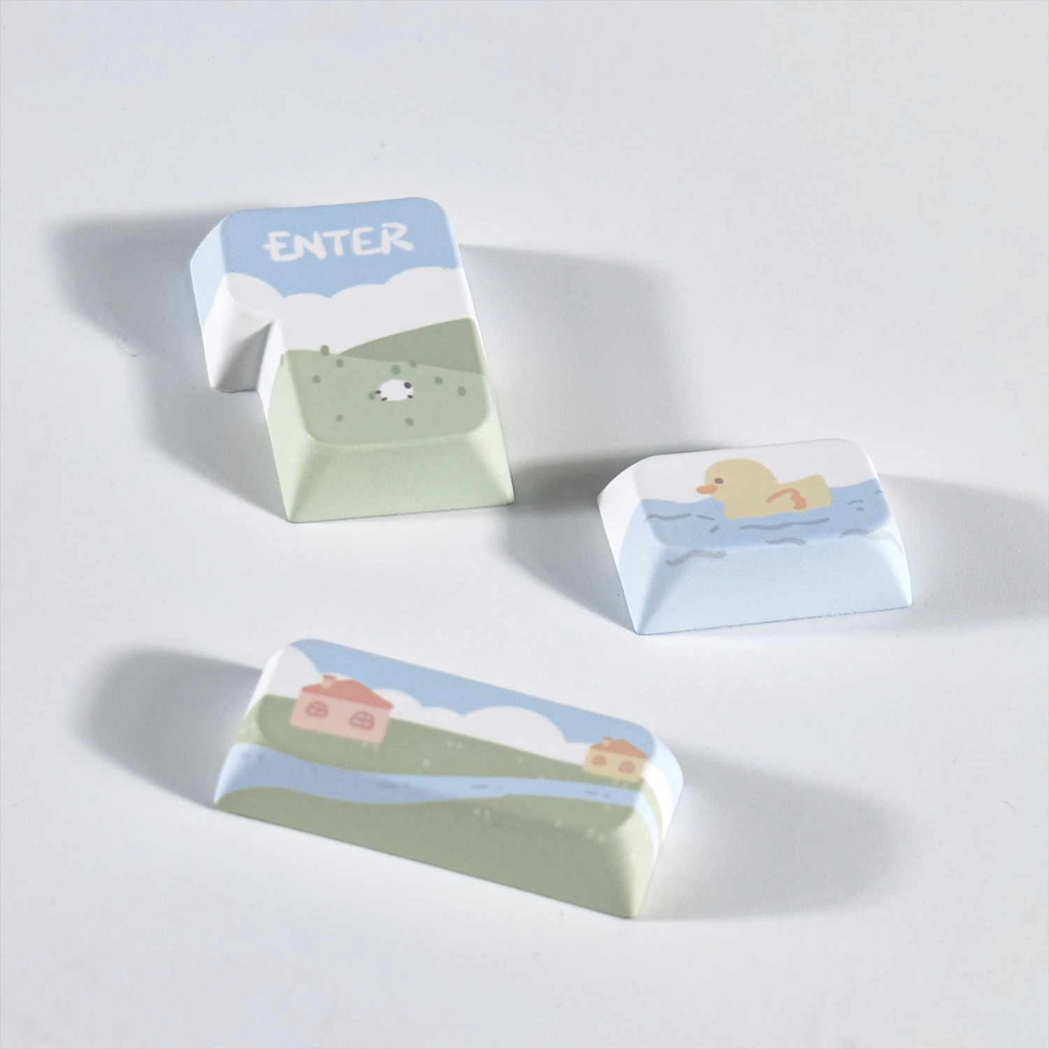 Imagem -05 - Cute Cartoon Keycaps Branco Azul Summer Ranch Keycaps Fresh Pbt Sublimação F75 F87 F99 Vgn Xoa fa Mda Faça Você Mesmo 142 Chaves