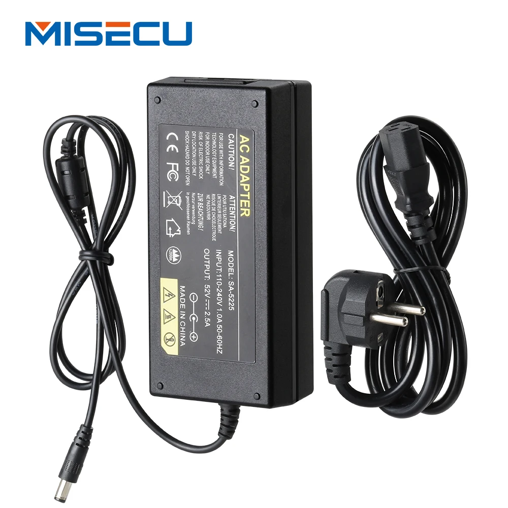 Misecu 52V 2.5A alimentation AC 100-240V adaptateur secteur chargeur mural DC 5.41mm EU/AU/UK/US prise pour la sécurité CCTV POE NVR