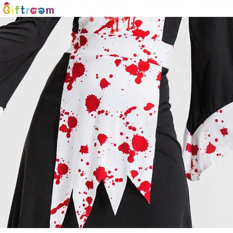 Loween Par diable sang sorcière Dr Bla blanc épissage ourlet irrégulier Costume femme Festival célébration tenue