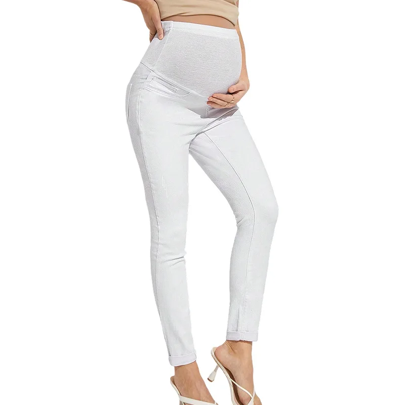 Umstandsjeans mit hoher Taille und Bauchstütze, Stretch-Denim, Skinny-Hose, Frühjahrskleidung für Schwangere