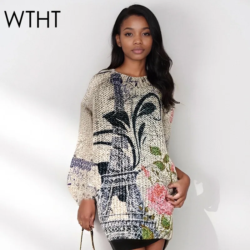 WTHT mode femmes dessin animé impression conception pull en tricot ample 2025 automne à la mode col rond manches longues pulls femme 1LS2571