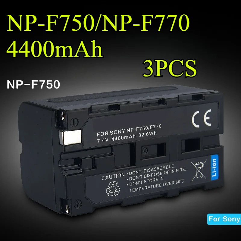 

3 шт., 4400 мАч, NP-F750/NP-F770, сменная батарея для светодиодных видеоламп и мониторов камеры, литий-ионный аккумулятор с быстрой зарядкой