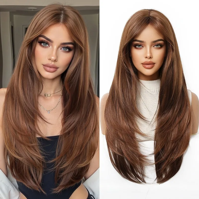 

Длинный прямой парик с корейской волной, подходит для женского косплея и повседневного ношения, можно покрасить с химической завивкой