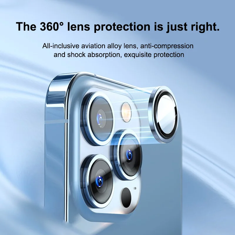 Anillo de Metal Protector de lente de cámara de vidrio para iPhone 12 13 14 15 Pro Max, Protector de cámara de cubierta completa para iPhone 14 15 Plus 13 Mini