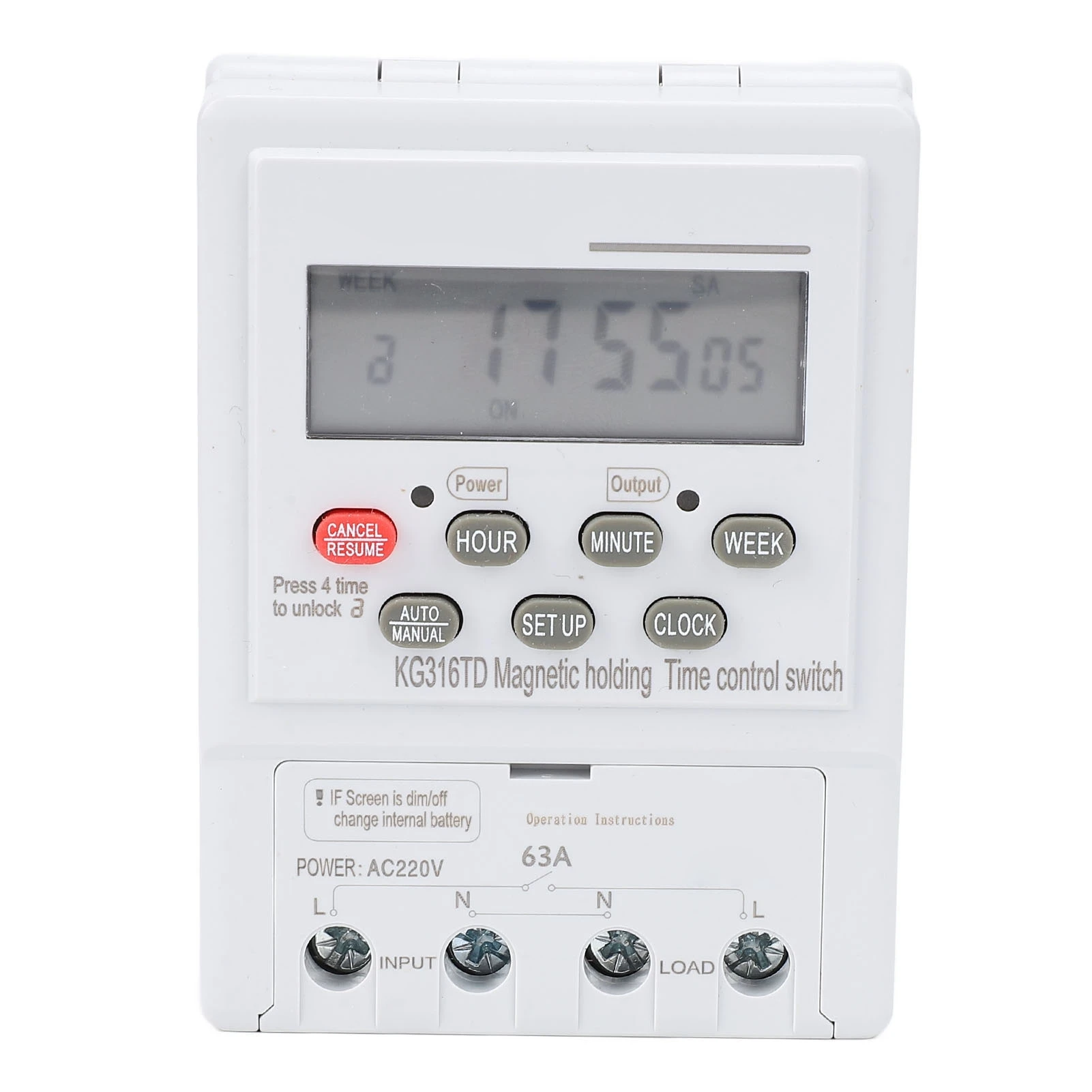 Time Control Switch 7 Day Programmable Microcomputer Automatic Digital Timer for Home Appliance DIN Rail Mount AC220V 63A
