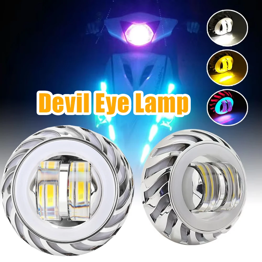 Car Motorcycle 2000LM Headlight LED Angel Devil Eyes Headlight Projector Lens High/Low Beam Strobe Spotlight DRL Dual Halo Lamp