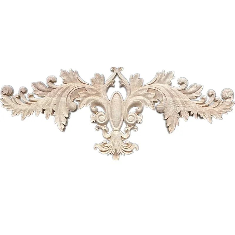 Wooden Furniture Appliques Luxury Home Decor Wood Carving Onlay Waves Wood Decal Vintage Room Decoration Accessories Wood Flower