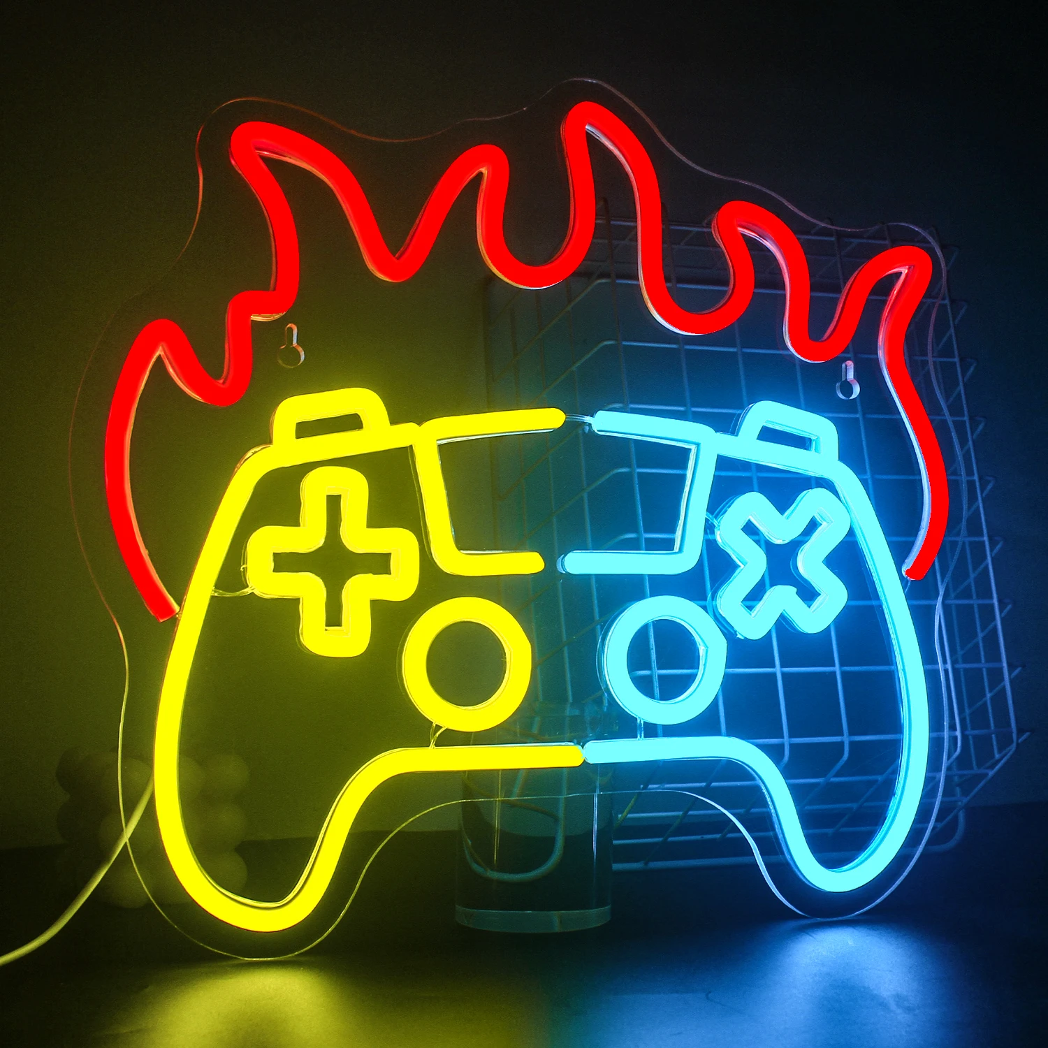 Gamer Neon Sign for Gaming Room Decor, Gamepad Shaped, Sinal LED para Teen Boys Room, Decoração de parede para crianças, Homem Caverna, Azul e Amarelo