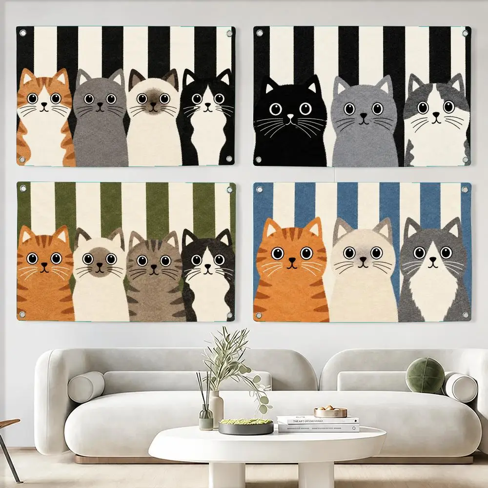 Cute Cats Behind Stripes Flags Custom Wall Hanging Background Art Banner For Bedroom Home Living Room Outdoor Decor