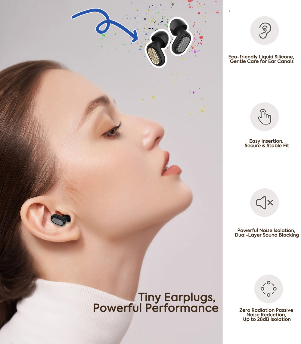 Olyga Premium Noise Reducing Earplugs, 28dB Reusable Silicone Ear Plugs for Sleeping, Studying, Traveling and Daily Focus