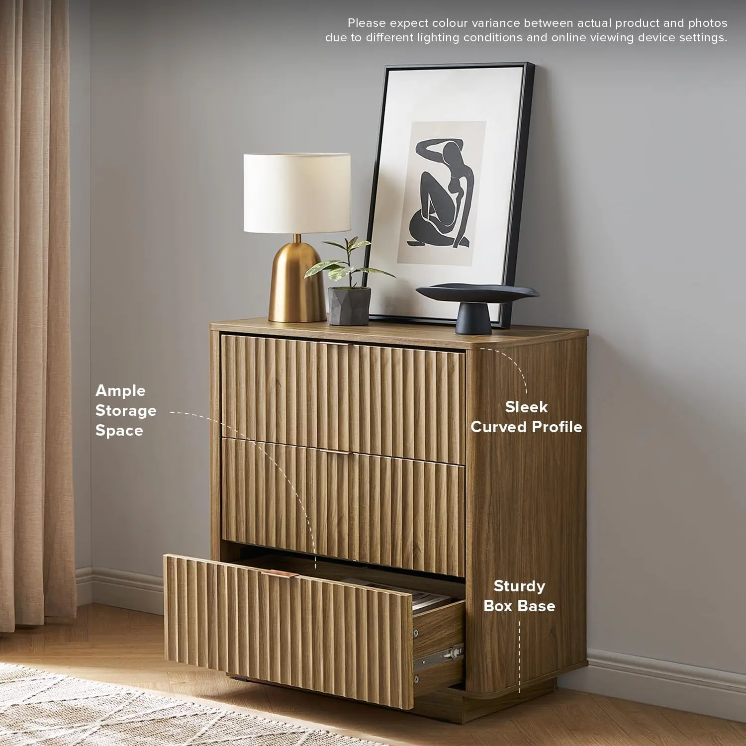 Brooklyn 3-Drawer Dresser, Modern Wood Chest, Walnut