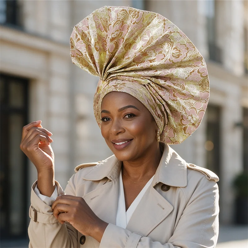 Elegant African Headtie Woman Nigerian Geles Already Made Auto Gele Turban Cap Headscarf Wedding Party Headgear Bonnet Head Wrap