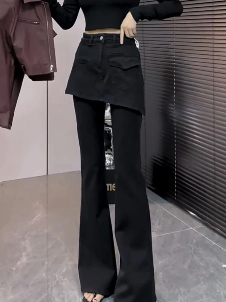 

Design sense fake two-piece suit floor pants women spring and summer new style high-end and stylish versatile bell-bottoms