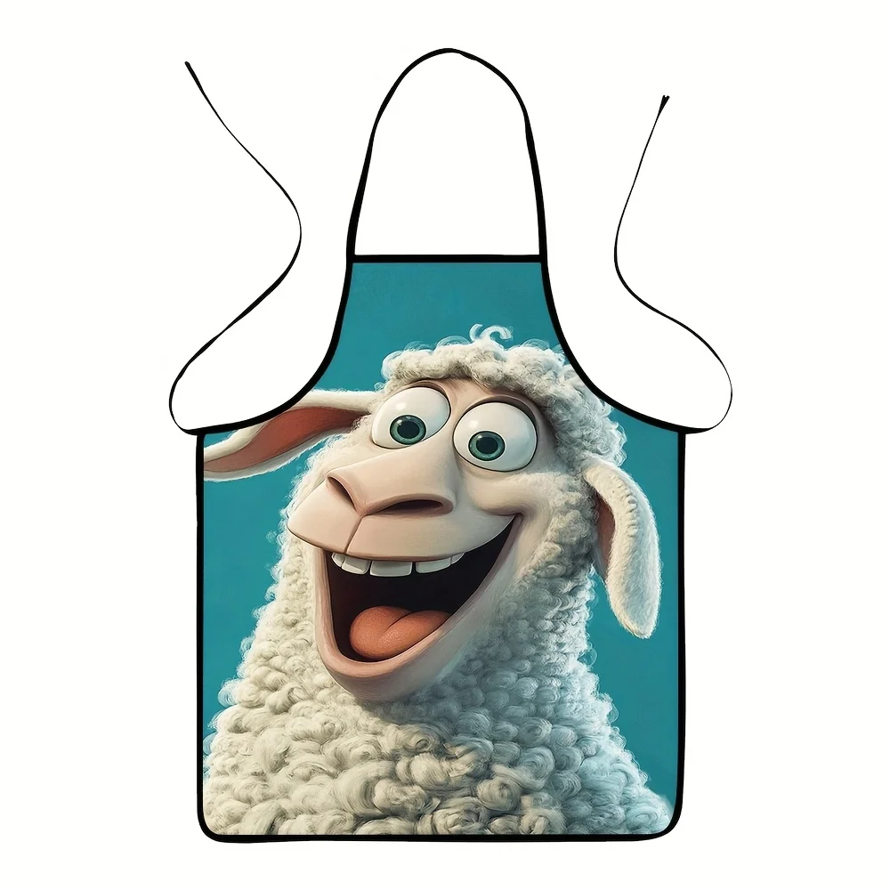 Smiling Cartoon Sheep Apron – Vibrant Print, Waterproof Polyester, 28x39in, Unisex Kitchen BBQ Gardening Gift for Kids & Adults