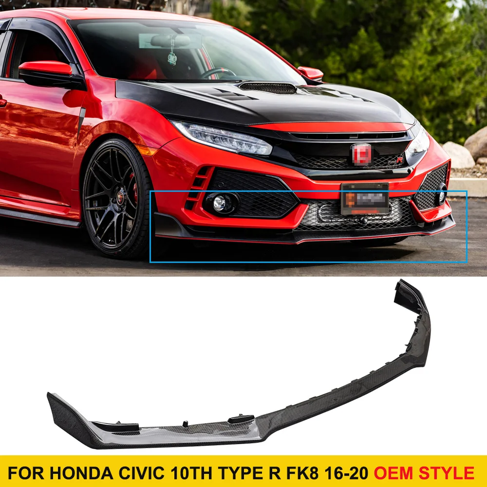 For Honda Civic 10TH FK8 Type-R Carbon Fiber OEM Style Front Bumper Chin Lip Spoiler 2016-2021 Car Styling