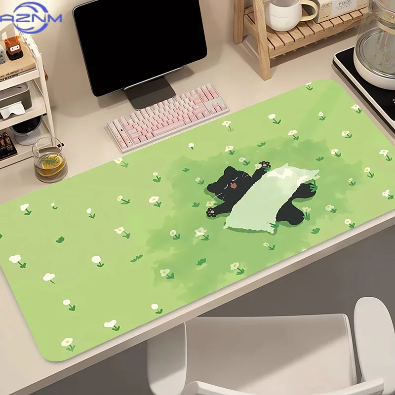 Cute Bear Floral Mouse Pad Waterproof NonSlip Fresh Green Meadow Desk Mat Gaming Keyboard Mat Desktop Decor