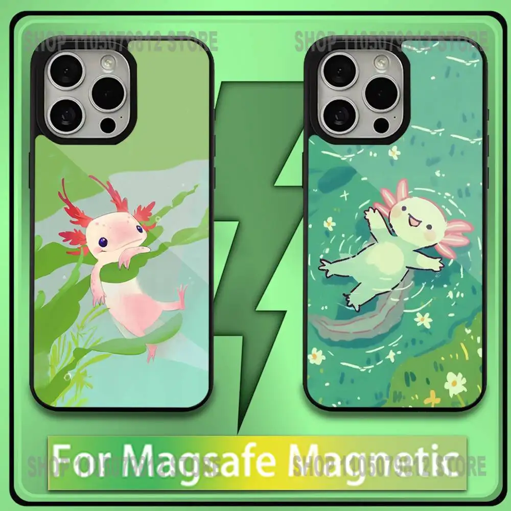 

Cartoon axolotl cute Phone Case For iPhone 16,15,14,13,12,11,Plus,Pro,Max,Mini Soft Magesafe Magnetic Wireless Charge
