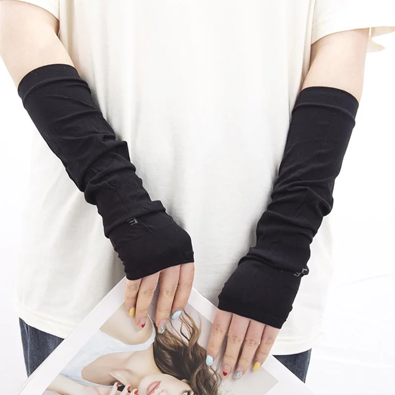 1 Pair Unisex Summer Finger Sleeve Ice Cool Wearing High Elastic Elbow Spring Outdoor Riding Fingerless Fishing Ice Silk Sleeves