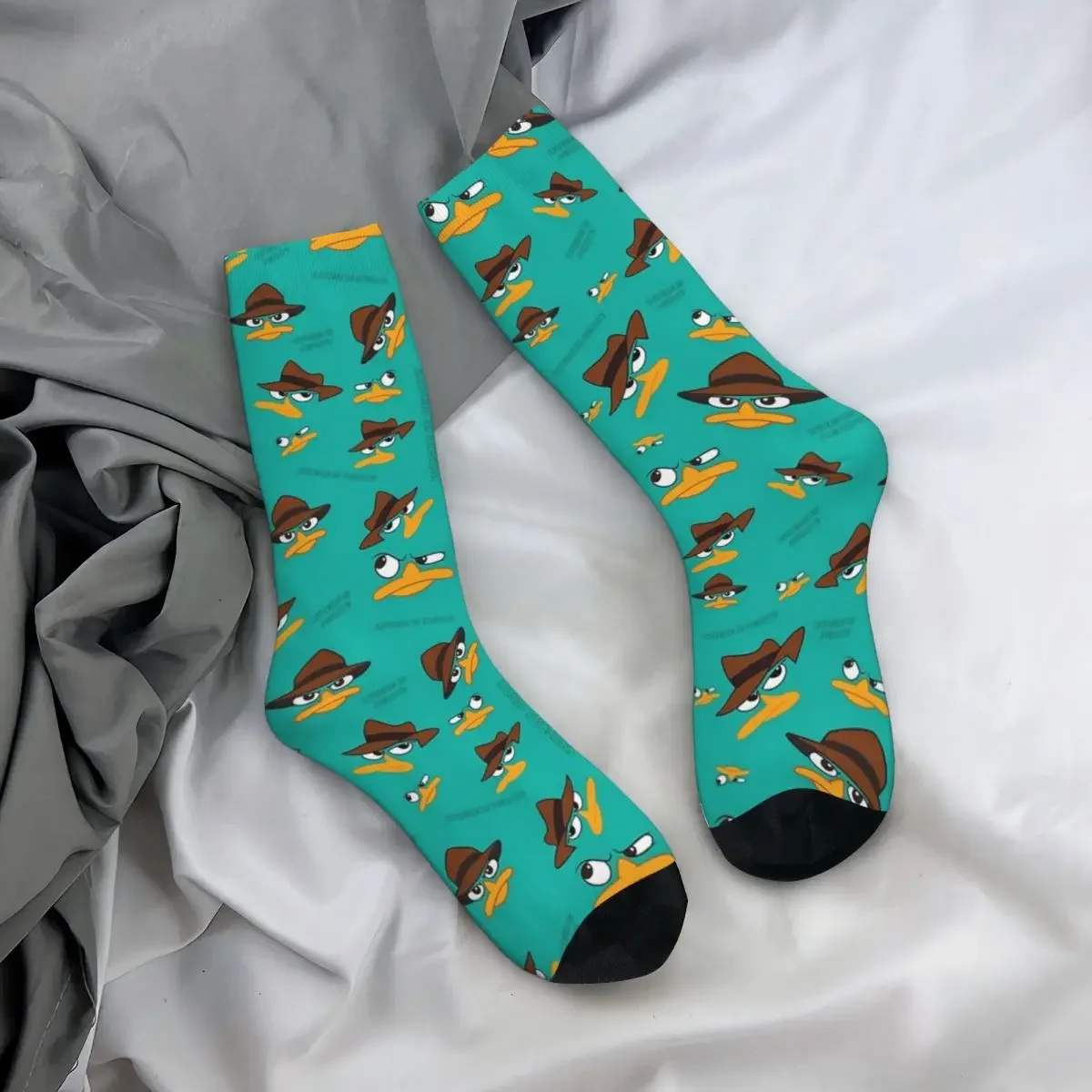 PERRY The Platypus SOCKS Harajuku ถุงเท้าดูดซับเหงื่อชุดถุงเท้ายาวทุกฤดูสำหรับของขวัญ unisex