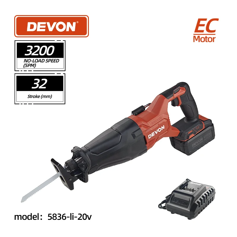 

Hot Devon 5836-Li-20V Lithium Brushless Handheld Reciprocating Saw Home DIY Cordless Electric Power Tools For 20V Battery