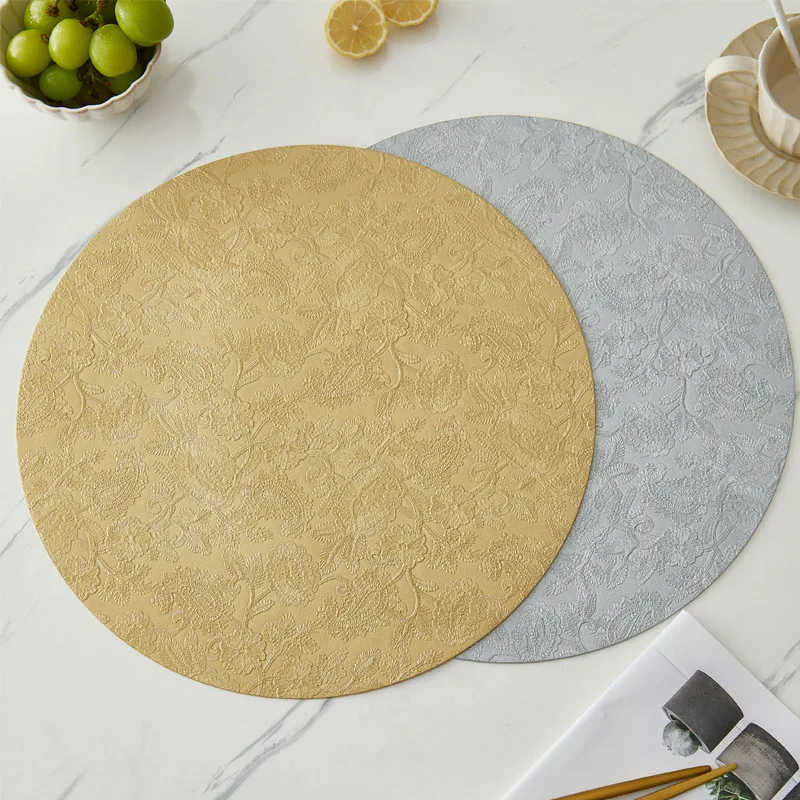 6/4pcs Light Luxury Leather Placemat with Embossed Patterns for Home Use Insulation Pad Resistant Leather Dining Table Decor Mat