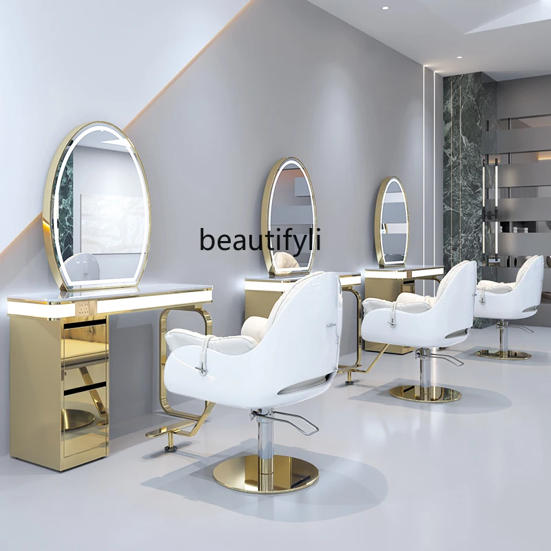 Barber Shop Hair Cutting and Perming Mirror Belt Cabinet Marble for Hair Salon Salon Mirror