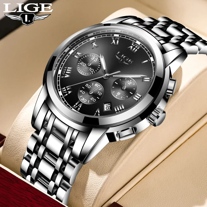 LIGE Fashion Luxury Man Watch Business Steel Band Casual Waterproof Luminous Quartz Men's Wristwatch Auto Date Reloj Hombre Gift